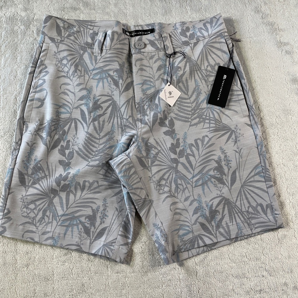 Travis Mathew Shorts Mens 30 Gray Garden Isle Leaf‎ 9" Golf Performance Stretch